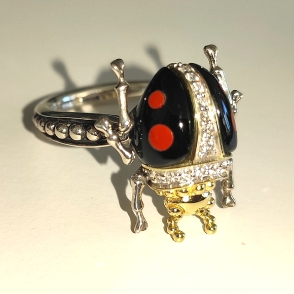 LAGOS Rare Wonders Ladybug Beetle Diamond Gold Silver Gemstone Ring Sz 7 - Picture 7 of 16